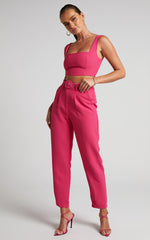 Reyna Two Piece Set - Crop Top and Tailored Pants Set in Pink