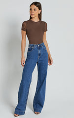 Rhianna Top - Short Sleeve Mesh Crop Top in Brown