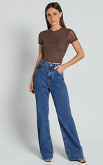 Rhianna Top - Short Sleeve Mesh Crop Top in Brown