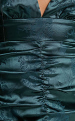 Richmond Mini Dress - Long Sleeve Ruched Dress in Emerald