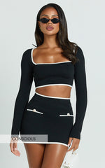 Riri Mini Skirt - Mid Waisted Recycled Knit Skirt in Black