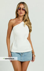 Risha Top - Linen One Shoulder Back Tie Top in White