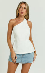 Risha Top - Linen One Shoulder Back Tie Top in White