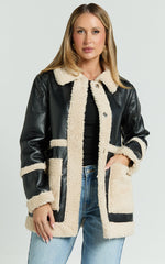 Ruth Jacket - Faux Shearling Aviator Jacket in Black