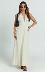 Ruth Maxi Dress - Halter Neck Dress in Neutral Stripe