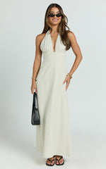 Ruth Maxi Dress - Halter Neck Dress in Neutral Stripe
