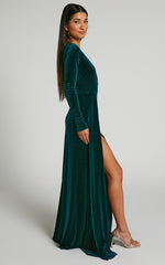 Sloane Maxi Dress - Long Sleeve Wrap Dress in Emerald