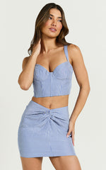 Sandra Top - Bustier Fitted Crop Stripe Top in Mid Blue Stripe