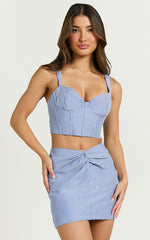 Sandra Top - Bustier Fitted Crop Stripe Top in Mid Blue Stripe