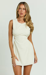 Shay Mini Dress - Ruched Side Tie Back Mini Dress in White