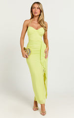 Silvana Midi Dress - Halter Ruched Side Split Dress in Citrus