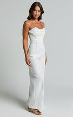 Stacey Jumpsuit - Strapless Cowl Wide Leg Jumpsuit in Off White