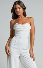 Stacey Jumpsuit - Strapless Cowl Wide Leg Jumpsuit in Off White