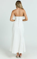 Sue Midi Dress - Strapless Belt Detail Dress in White