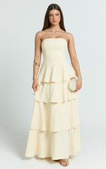 Suzy Maxi Dress - Tiered Ruffle Lace Up Dress in Lemon