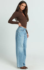 Tove Top - Long Sleeve Collared Polo Top in Dark Chocolate