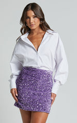 Tracy Mini Skirt - Bodycon Sequin Skirt in Lilac