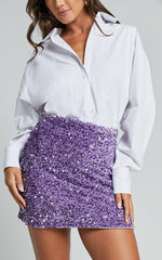 Tracy Mini Skirt - Bodycon Sequin Skirt in Lilac
