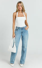 Tyler Top - Adjustable Halter Fitted Top in Off White