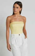 Vaira Top - Strapless Corset Top in Butter Yellow