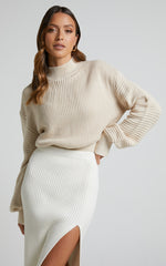 Valerie Jumper - High Neck Balloon Sleeve Knit Jumper in Cream