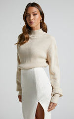Valerie Jumper - High Neck Balloon Sleeve Knit Jumper in Cream