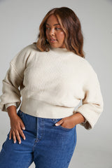 Valerie Jumper - High Neck Balloon Sleeve Knit Jumper in Cream