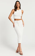 Vivianne Two Piece Set - Knitted Crop Top and High Waist Midi Skirt in White
