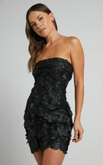 Wren Mini Dress - Strapless Bodycon Garden Flowers Dress in Black
