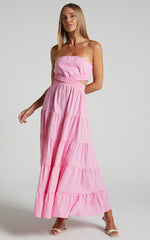 Xiomara Maxi Dress - Strapless Cut Out Tiered Dress in Pink