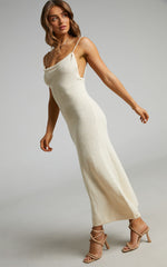 Yurika Midi Dress - Knit Open Back Dress in Natural