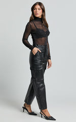 Yvette Pants - High Waist Faux Leather Cargo Pants in Black