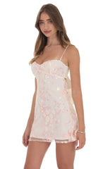 Embroidered Floral Babydoll Dress in Cream