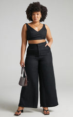 Adelaide Two Piece Set - Crop Top and Wide Leg Pants Set in Black