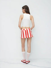 Cotton Low Rise Stripe Pocket Mini Skirt