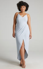 Lucky Day Midi Dress - V Neck Drape Dress in Ice Blue