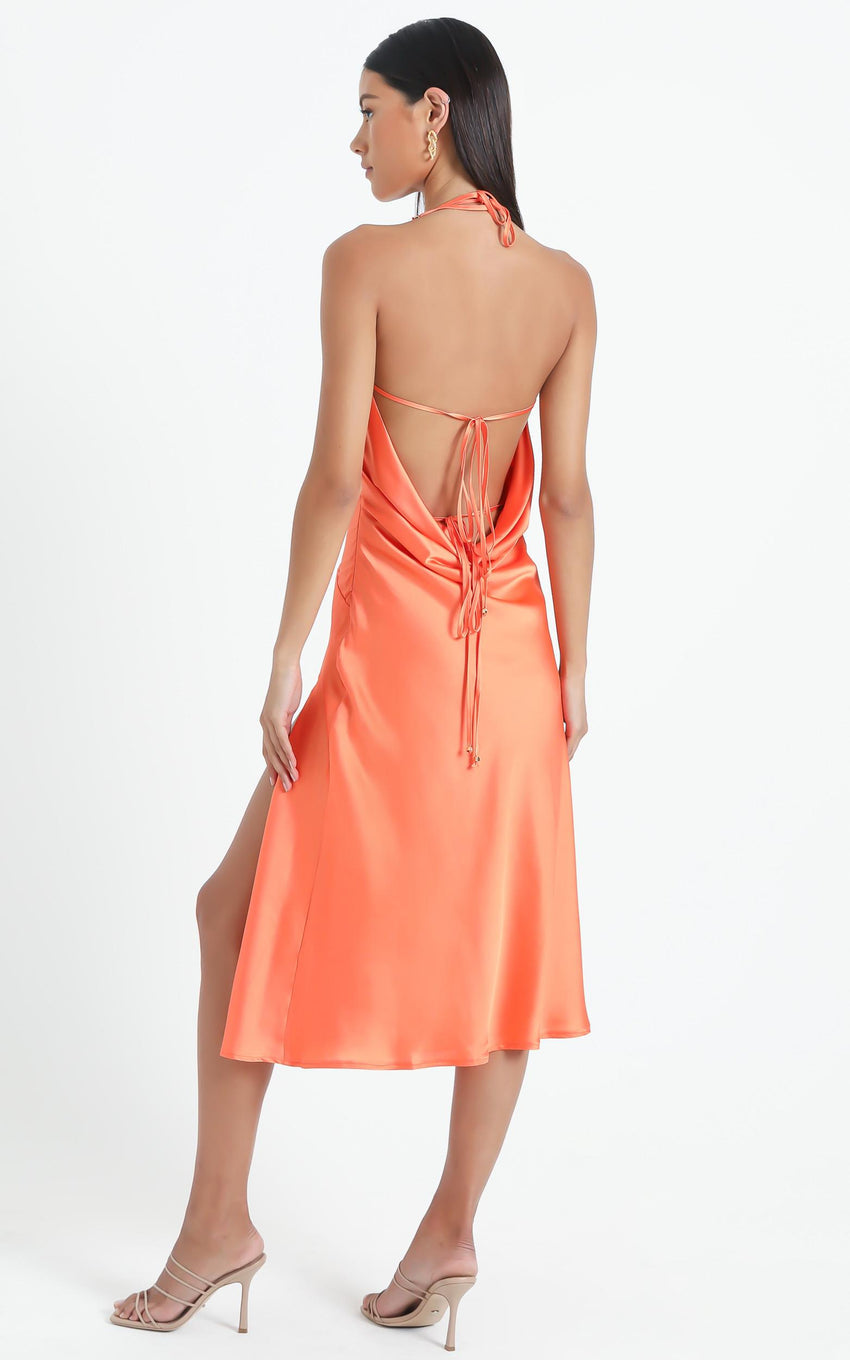 Florentina Dress in Orange Satin