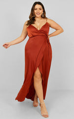 Mine Would Be You Maxi Dress - Wrap Dress in Copper Satin