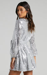 three of us dress in Silver Sequin